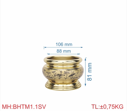 Bát hương trơn mới 1T1 sen vàng