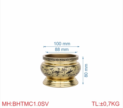 Bát hương trơn miệng cạnh 1T0 sen vàng