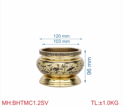 Bát hương trơn miệng cạnh 1T2 sen vàng