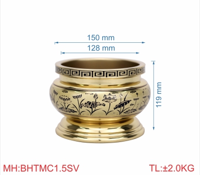 Bát hương trơn miệng cạnh 1T5 sen vàng