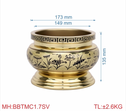 Bát hương trơn miệng cạnh 1T7 sen vàng