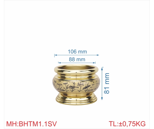 Bát hương trơn mới 1T1 sen vàng