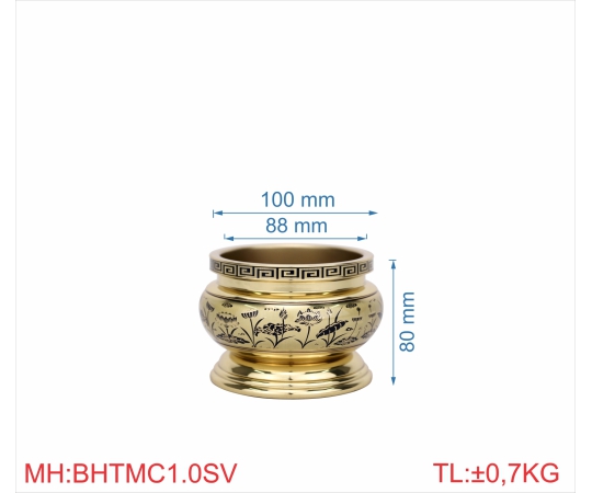 Bát hương trơn miệng cạnh 1T0 sen vàng