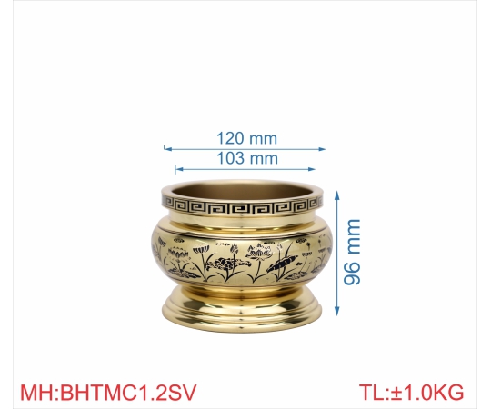 Bát hương trơn miệng cạnh 1T2 sen vàng