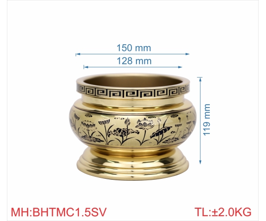 Bát hương trơn miệng cạnh 1T5 sen vàng