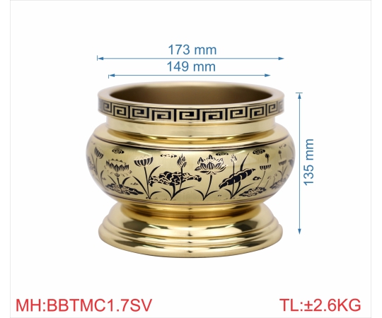 Bát hương trơn miệng cạnh 1T7 sen vàng