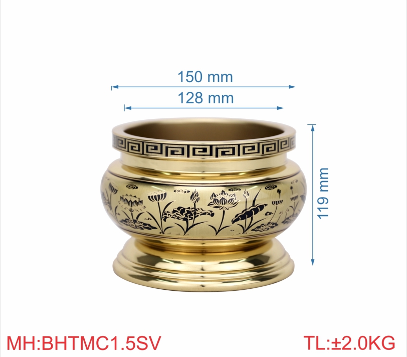 Bát hương trơn miệng cạnh 1T5 sen vàng